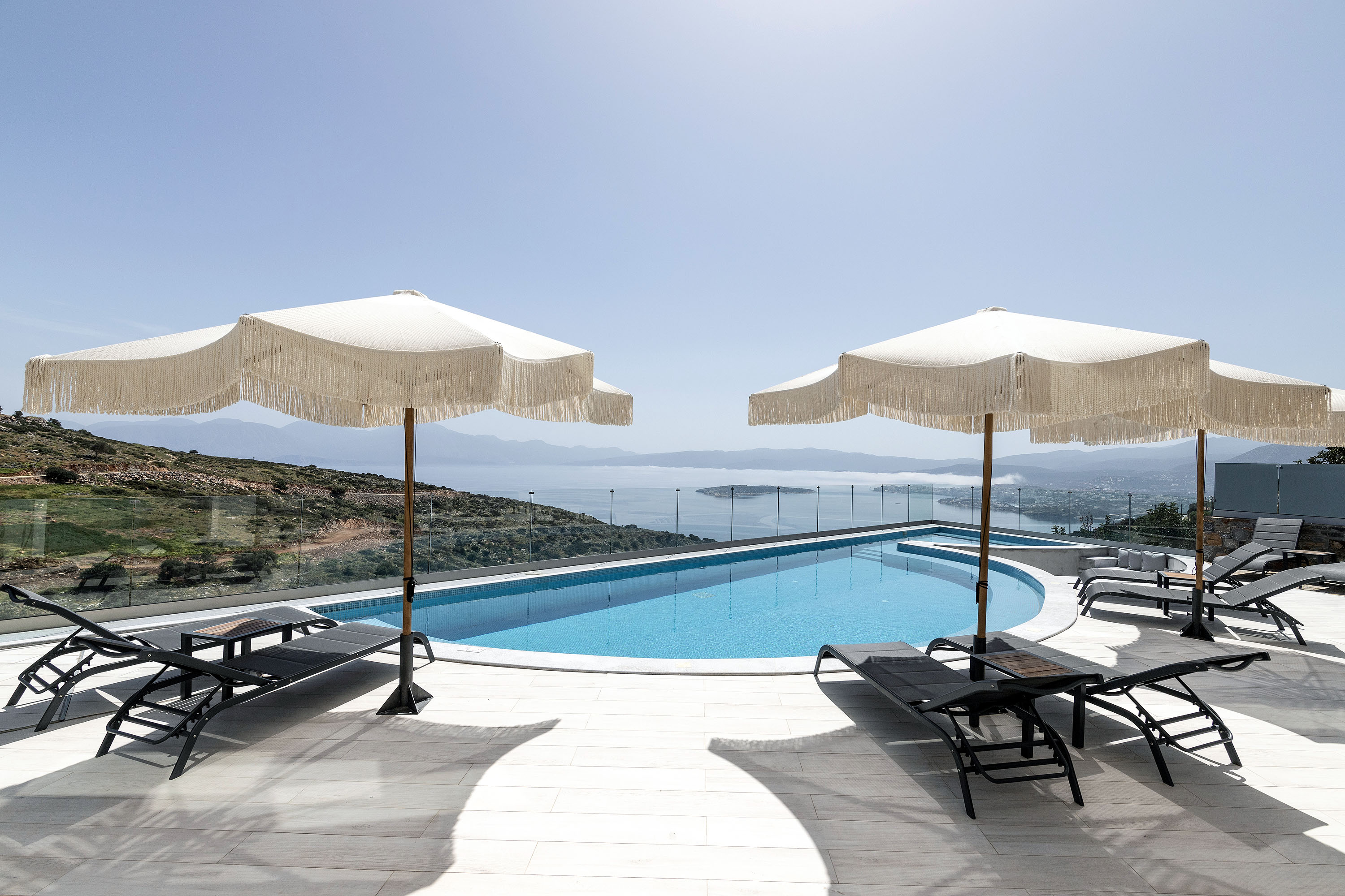 Pool terrace and sea views at Villa Marianna